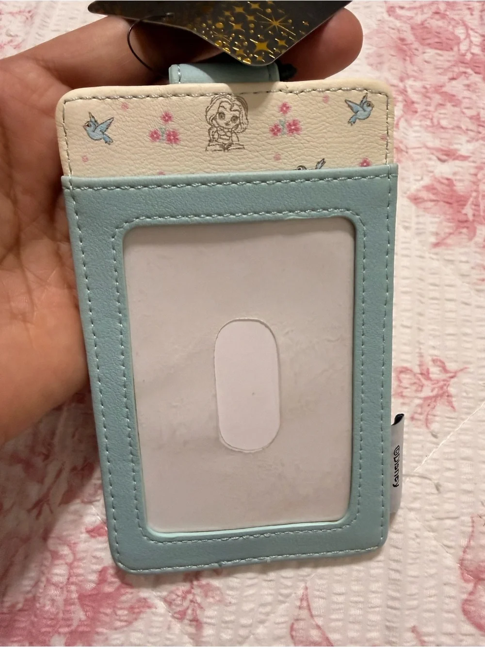 Disney Belle Cream Card Holder with Light Blue Strap